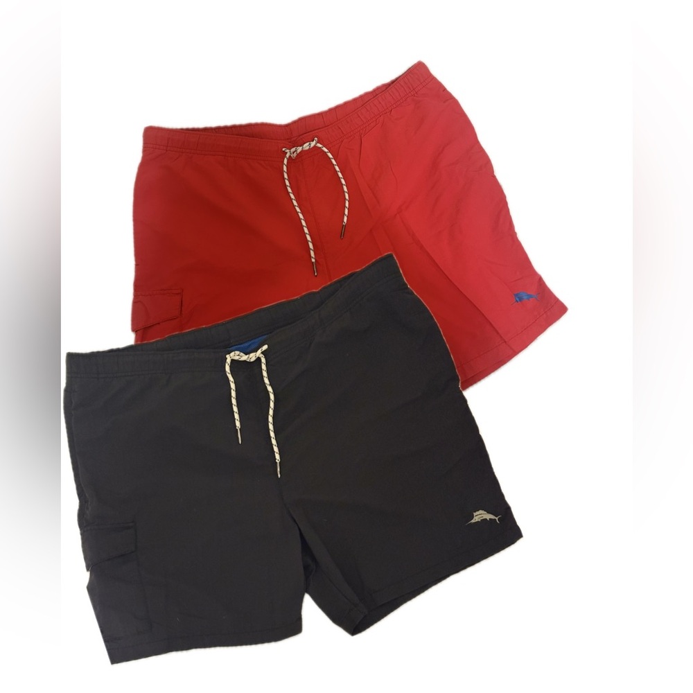 ⚡️Two Tommy Bahamas swim trunks in Red & Black